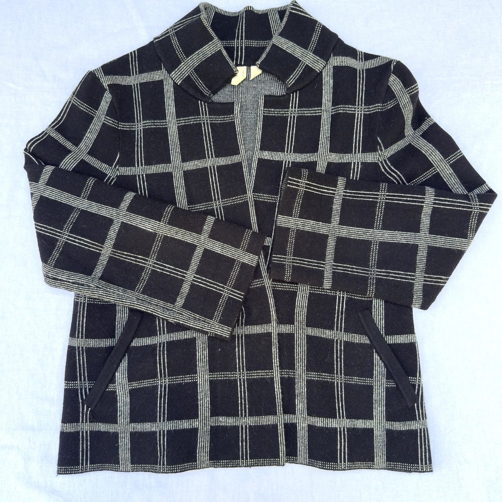 Moth Anthropologie Small Black White Plaid Knit Sweater Blazer Cardigan Soft